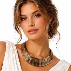Vintage Tri Color Collar Necklace Grecian Statement Bib Choker Gold Copper Silve